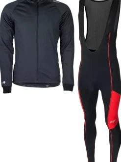 Skylar softshell winterjack + manzano salopet SET zwart/rood